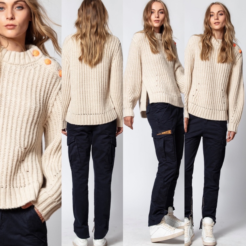 Zadig & Voltaire Chunk Knit Alpaca Wool Button